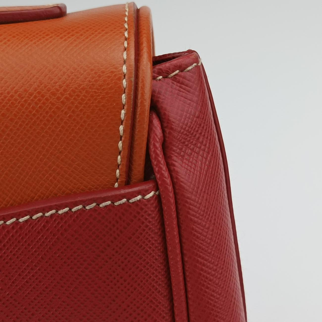 Pre-owned Prada Small Sound Flap Orange×Red SAFFIANO Leather BN2485 shoulderbag | stylenewstar