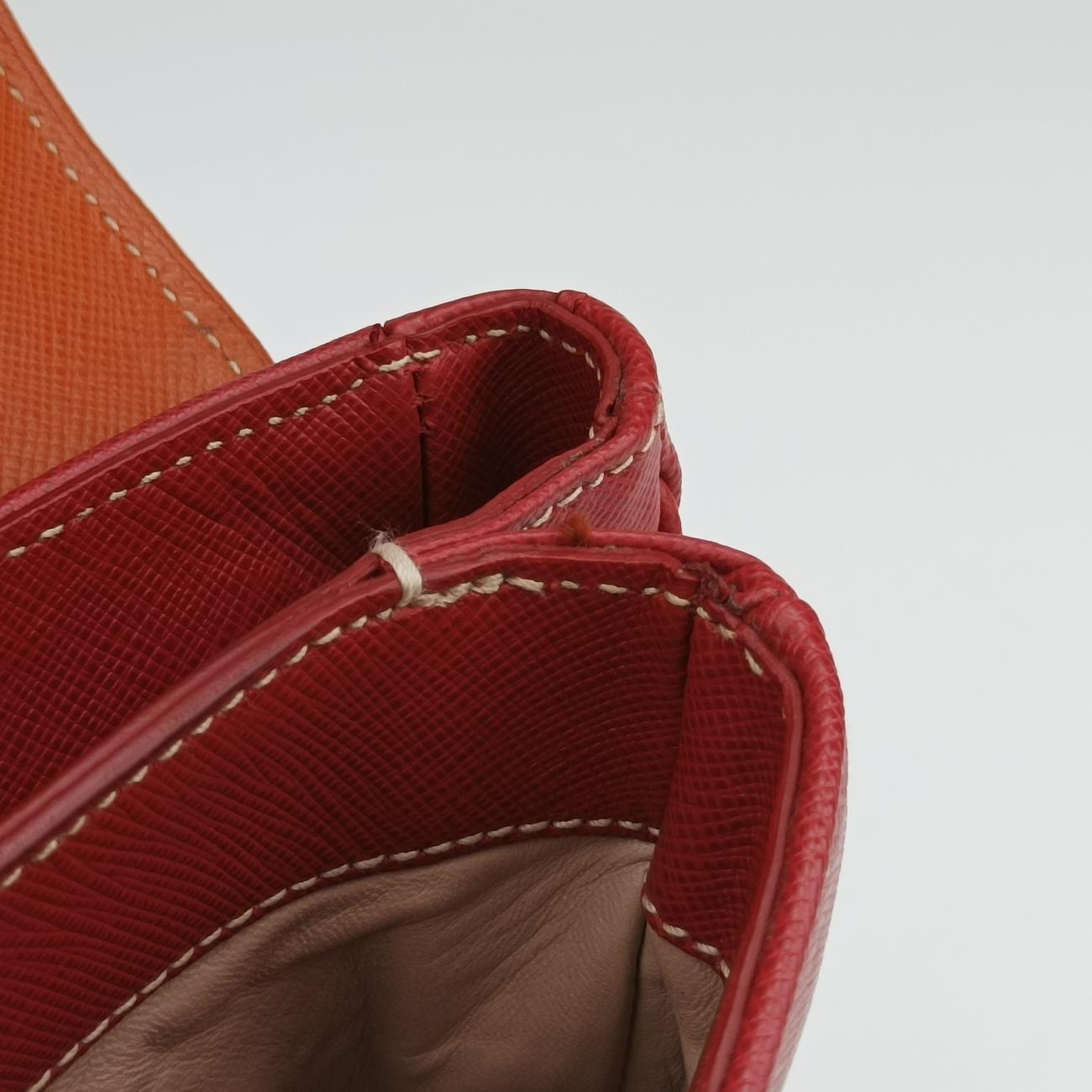 Pre-owned Prada Small Sound Flap Orange×Red SAFFIANO Leather BN2485 shoulderbag | stylenewstar