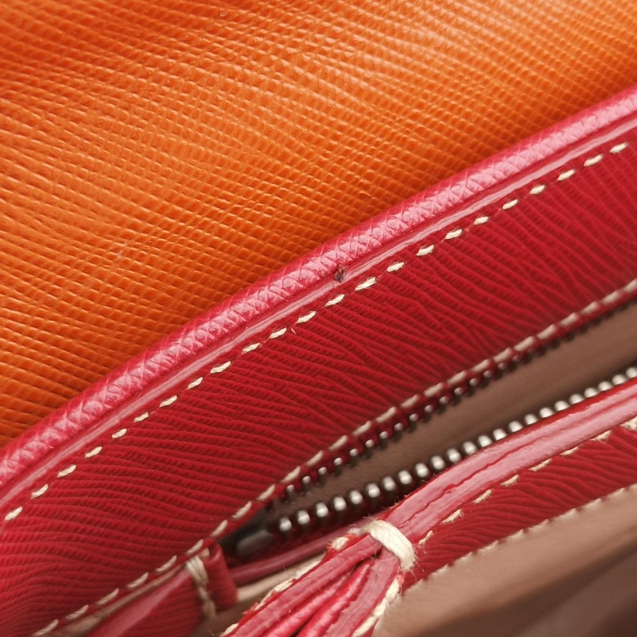 Pre-owned Prada Small Sound Flap Orange×Red SAFFIANO Leather BN2485 shoulderbag | stylenewstar