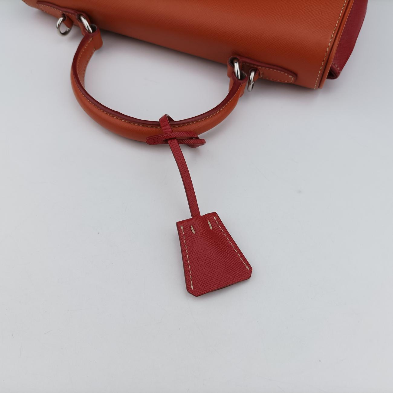 Pre-owned Prada Small Sound Flap Orange×Red SAFFIANO Leather BN2485 shoulderbag | stylenewstar