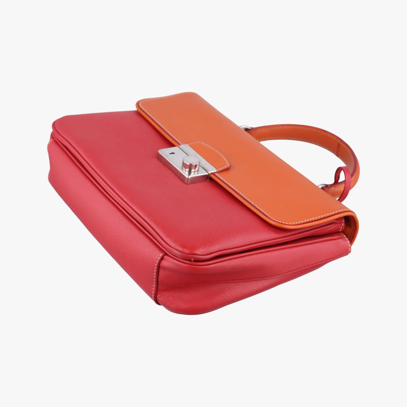 Pre-owned Prada Small Sound Flap Orange×Red SAFFIANO Leather BN2485 shoulderbag | stylenewstar