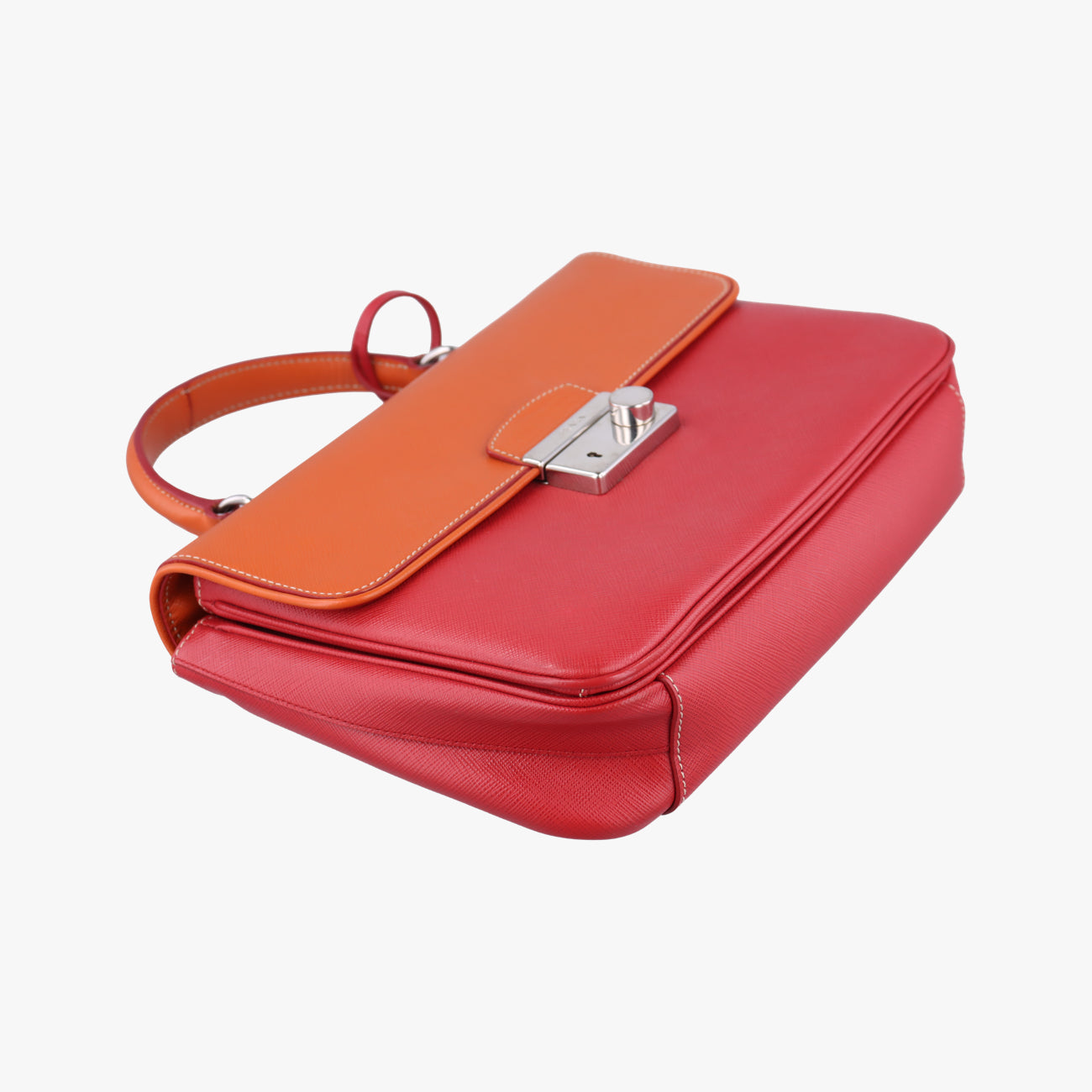 Pre-owned Prada Small Sound Flap Orange×Red SAFFIANO Leather BN2485 shoulderbag | stylenewstar