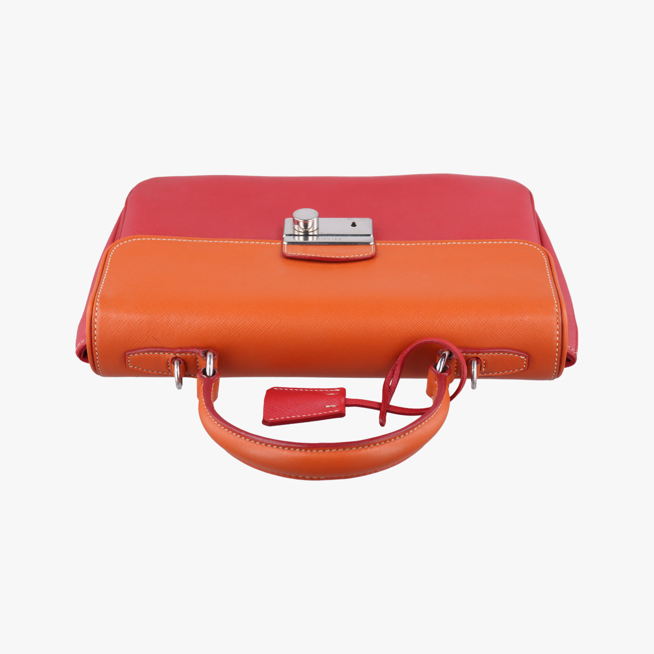 Pre-owned Prada Small Sound Flap Orange×Red SAFFIANO Leather BN2485 shoulderbag | stylenewstar