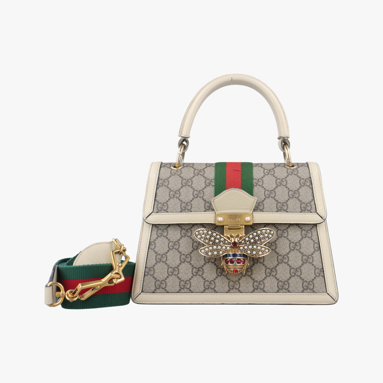 Vintage Gucci Queen Margaret White x Beige x Red x Green PVC coated canvas×Leather 476541 shoulderbag | stylenewstar