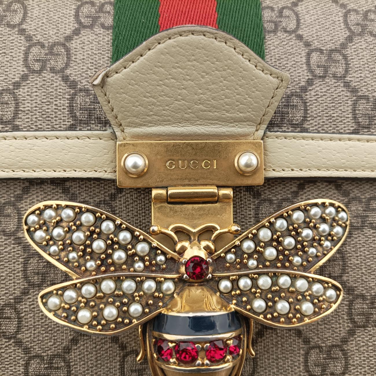 Vintage Gucci Queen Margaret White x Beige x Red x Green PVC coated canvas×Leather 476541 shoulderbag | stylenewstar