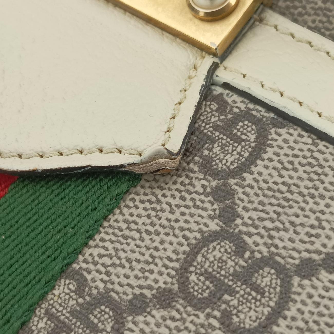 Vintage Gucci Queen Margaret White x Beige x Red x Green PVC coated canvas×Leather 476541 shoulderbag | stylenewstar