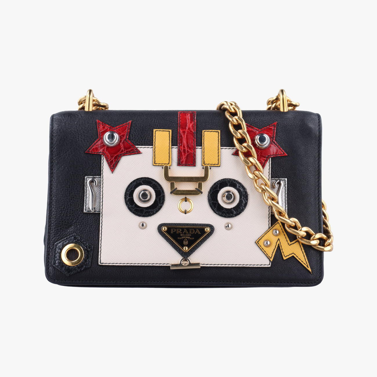 Pre-owned Prada Robot Flap Black×Multicolour Leather 1BD055 shoulderbag | stylenewstar