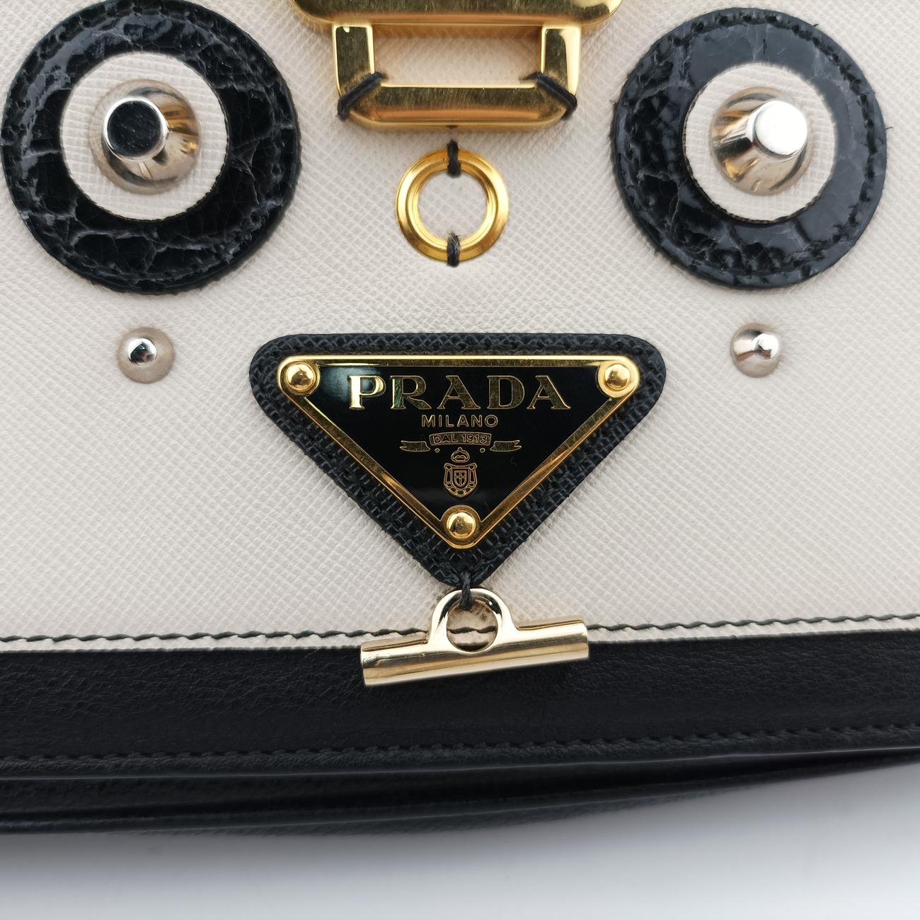 Pre-owned Prada Robot Flap Black×Multicolour Leather 1BD055 shoulderbag | stylenewstar