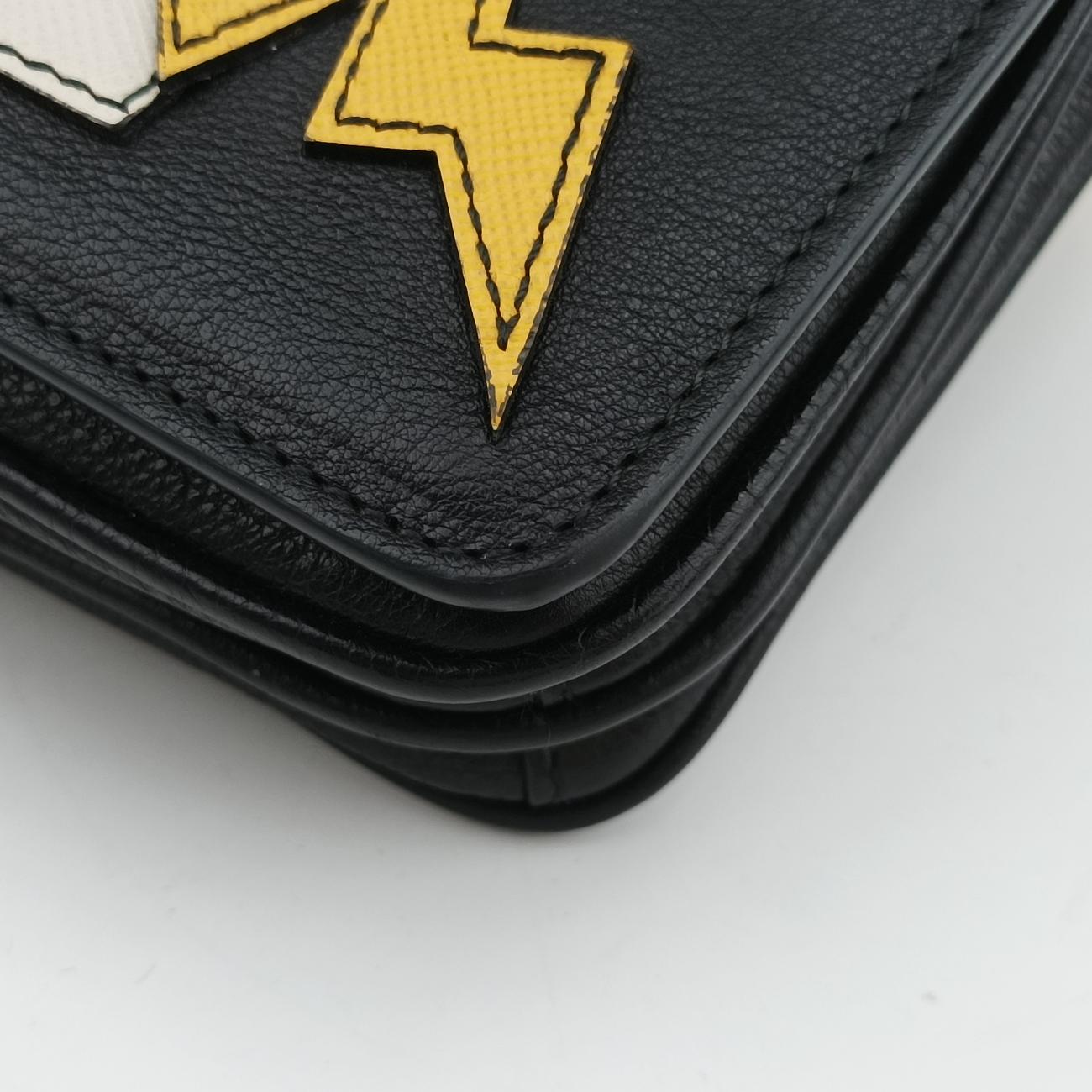 Pre-owned Prada Robot Flap Black×Multicolour Leather 1BD055 shoulderbag | stylenewstar