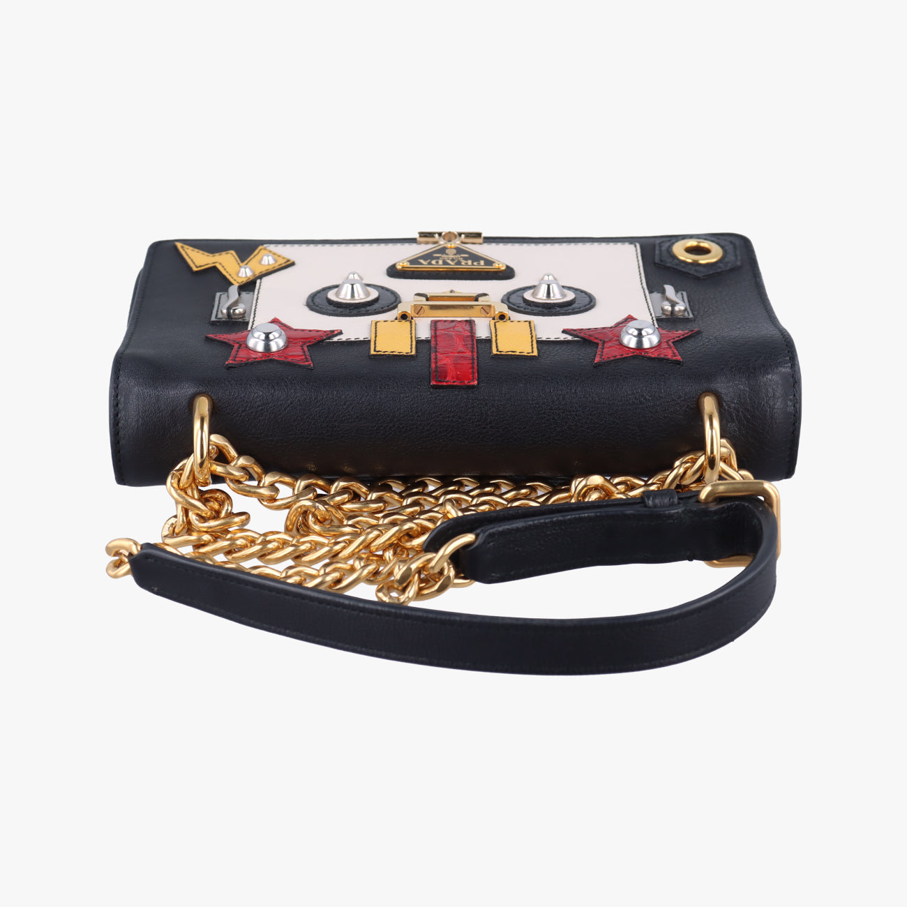 Pre-owned Prada Robot Flap Black×Multicolour Leather 1BD055 shoulderbag | stylenewstar