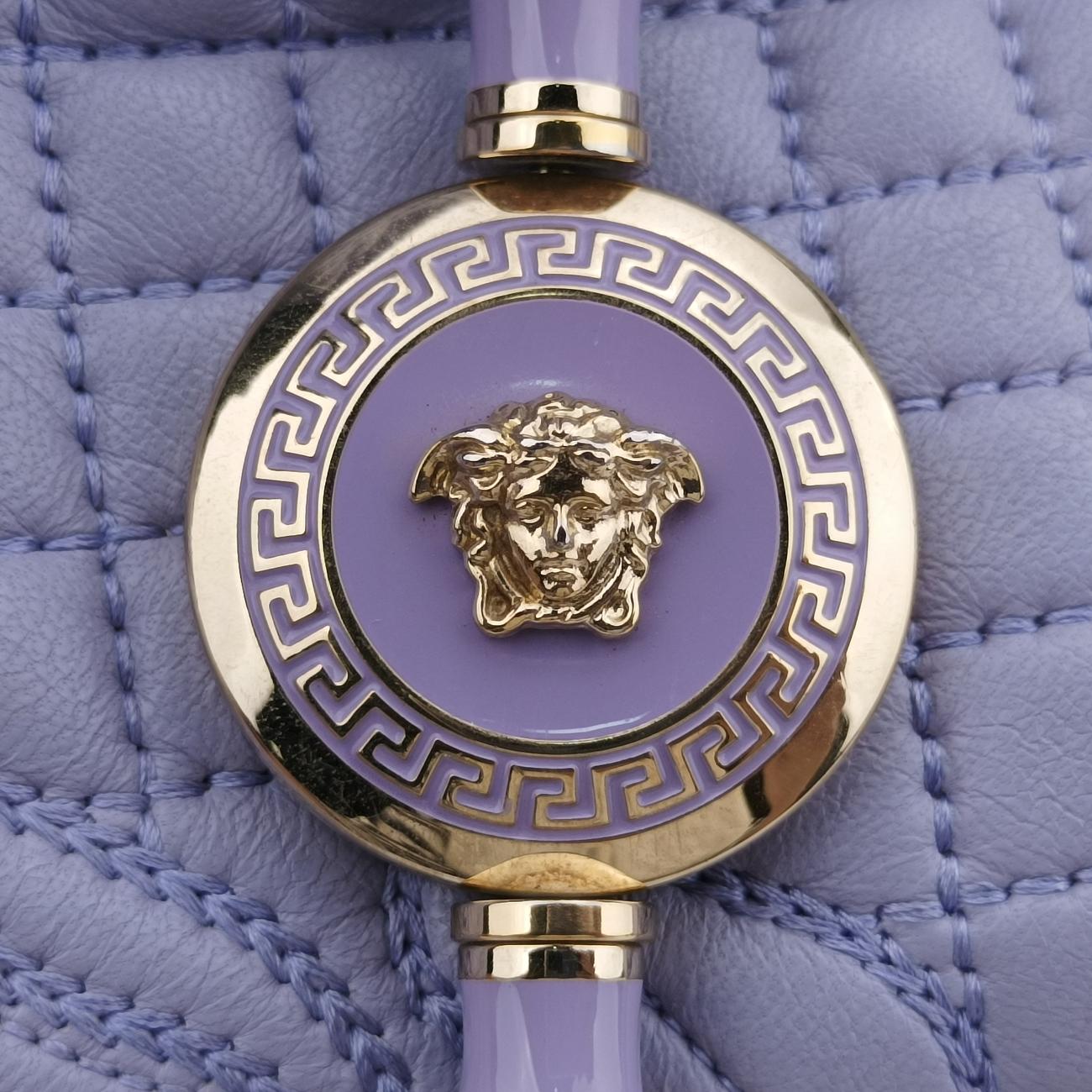 Pre-owned VERSACE Medusa Demetra Vanitas Satchel Purple Leather  shoulderbag | stylenewstar