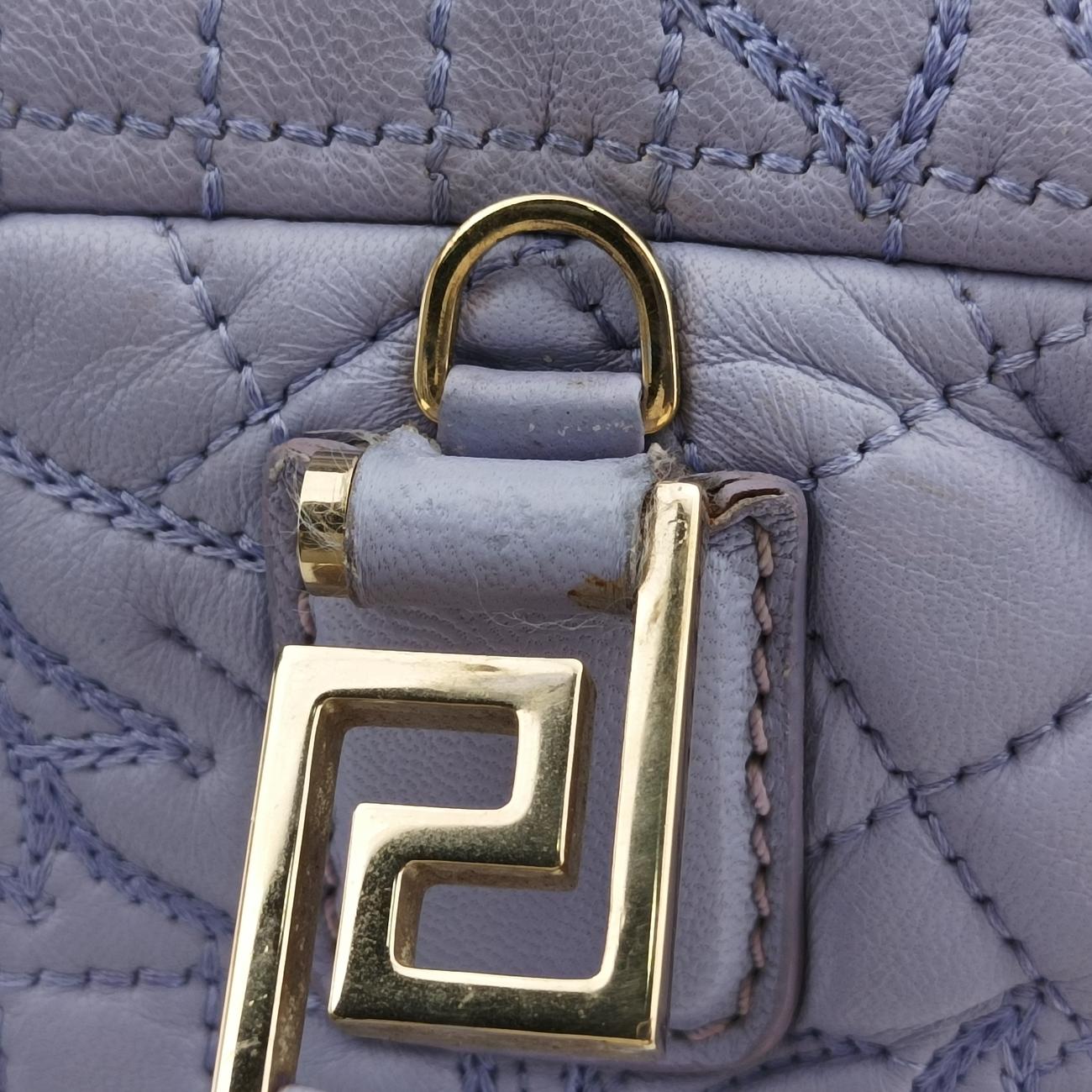 Pre-owned VERSACE Medusa Demetra Vanitas Satchel Purple Leather  shoulderbag | stylenewstar