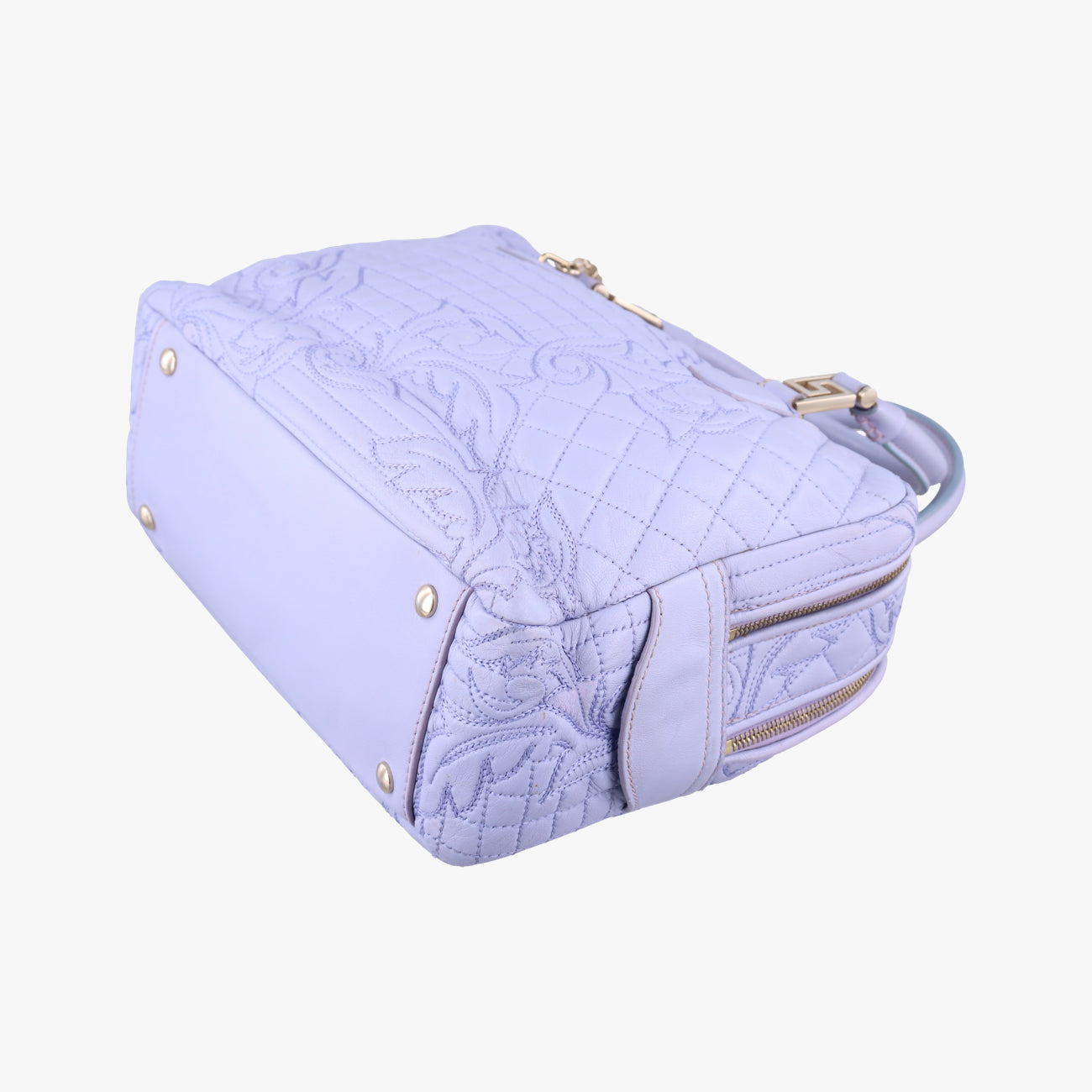 Pre-owned VERSACE Medusa Demetra Vanitas Satchel Purple Leather  shoulderbag | stylenewstar