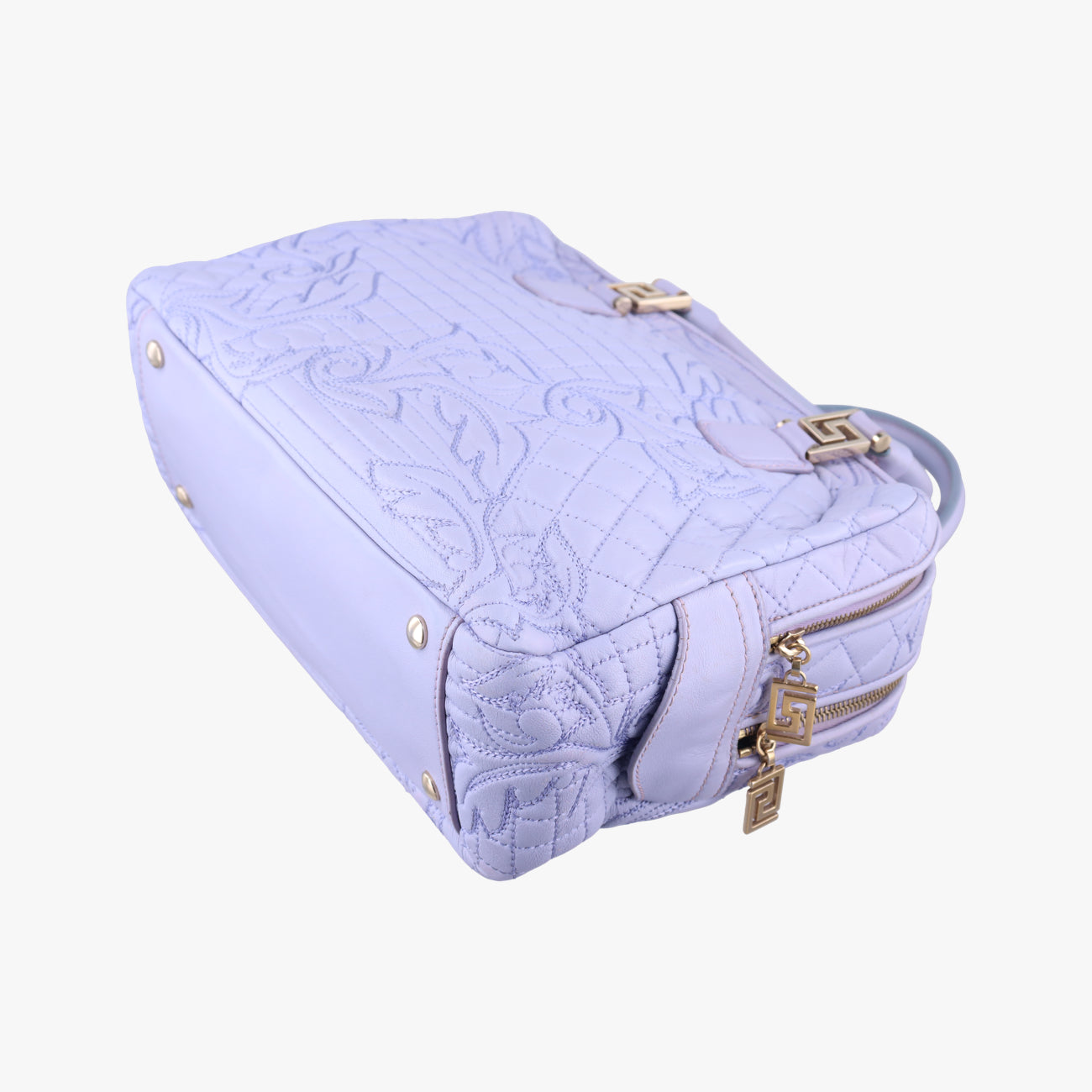 Pre-owned VERSACE Medusa Demetra Vanitas Satchel Purple Leather  shoulderbag | stylenewstar