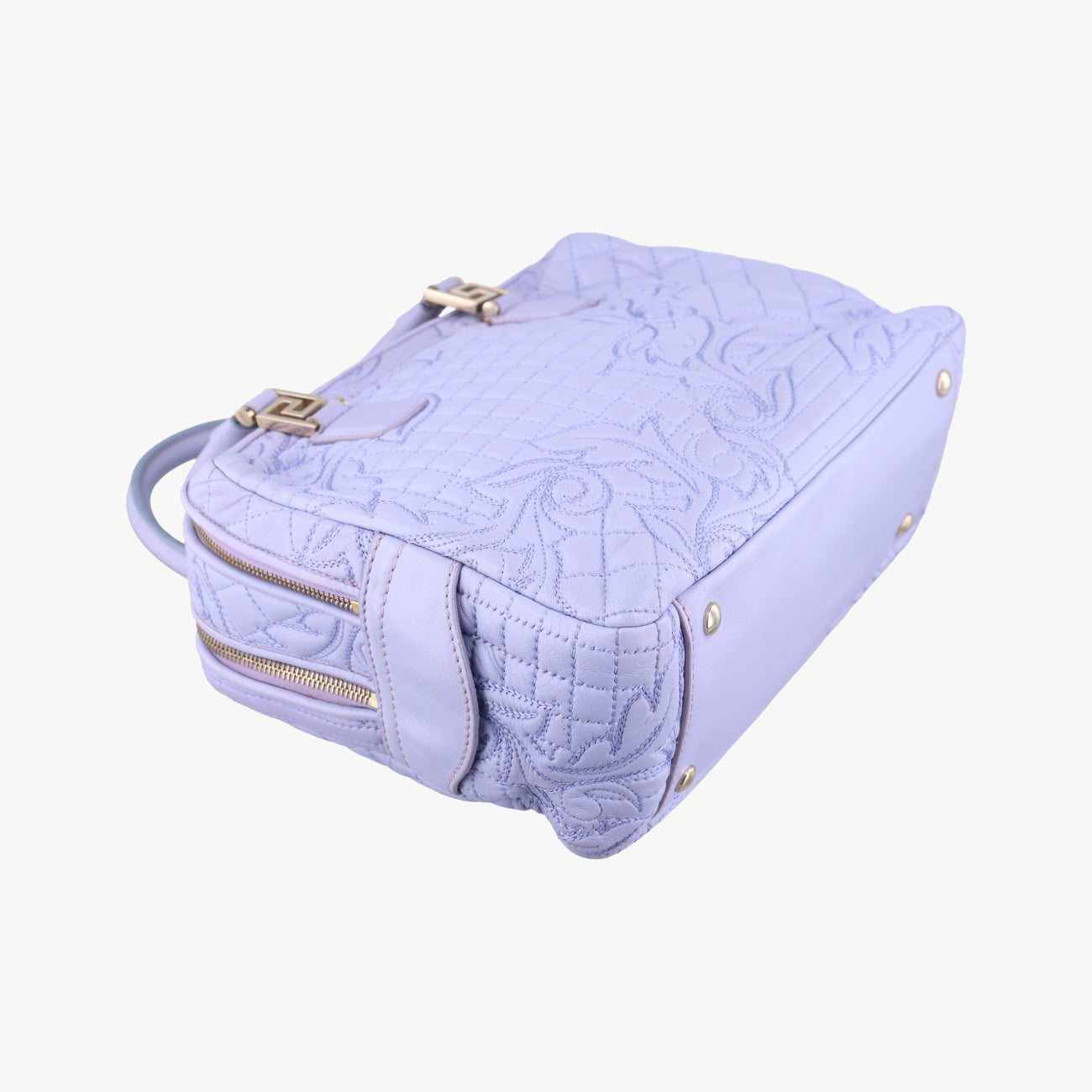 Pre-owned VERSACE Medusa Demetra Vanitas Satchel Purple Leather  shoulderbag | stylenewstar