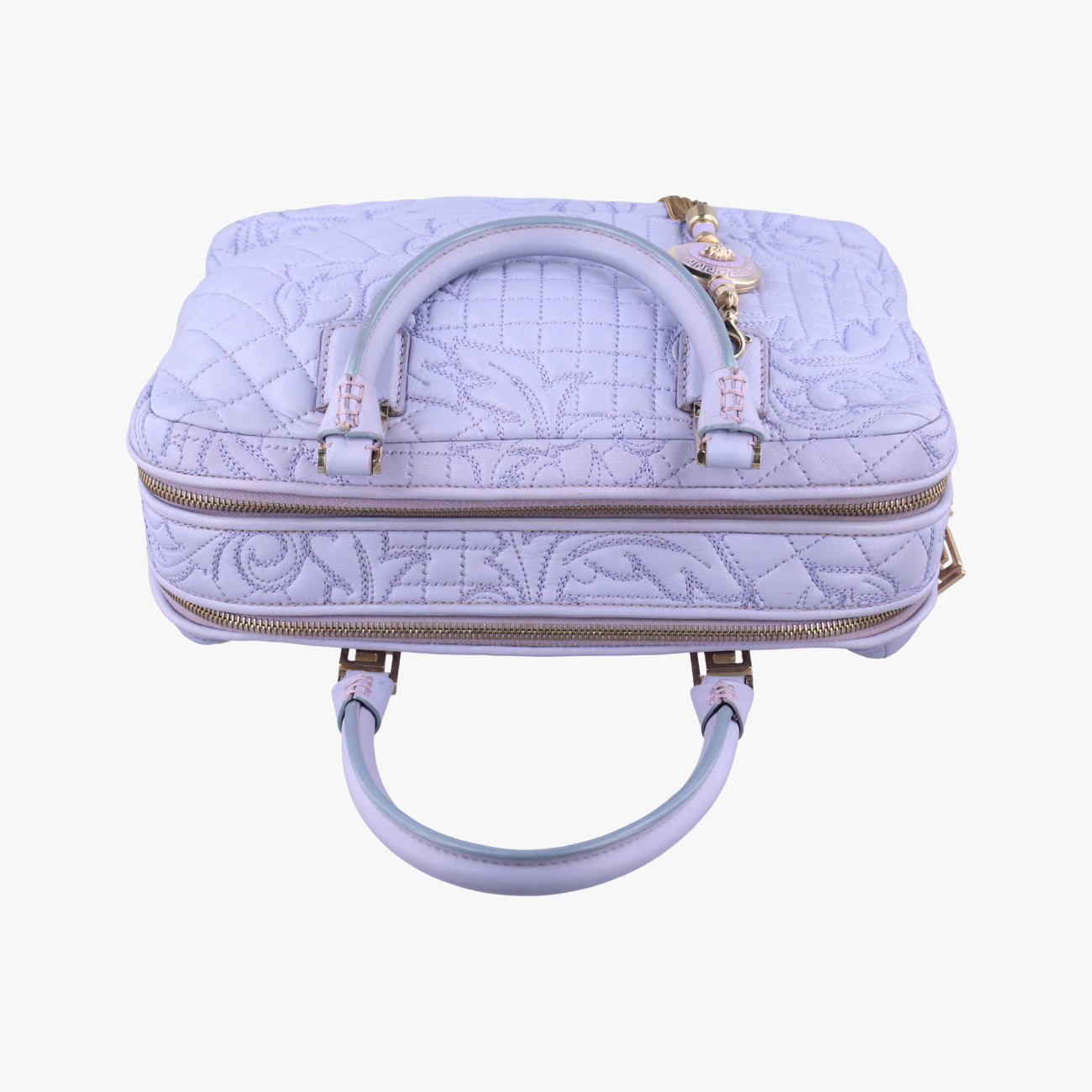 Pre-owned VERSACE Medusa Demetra Vanitas Satchel Purple Leather  shoulderbag | stylenewstar