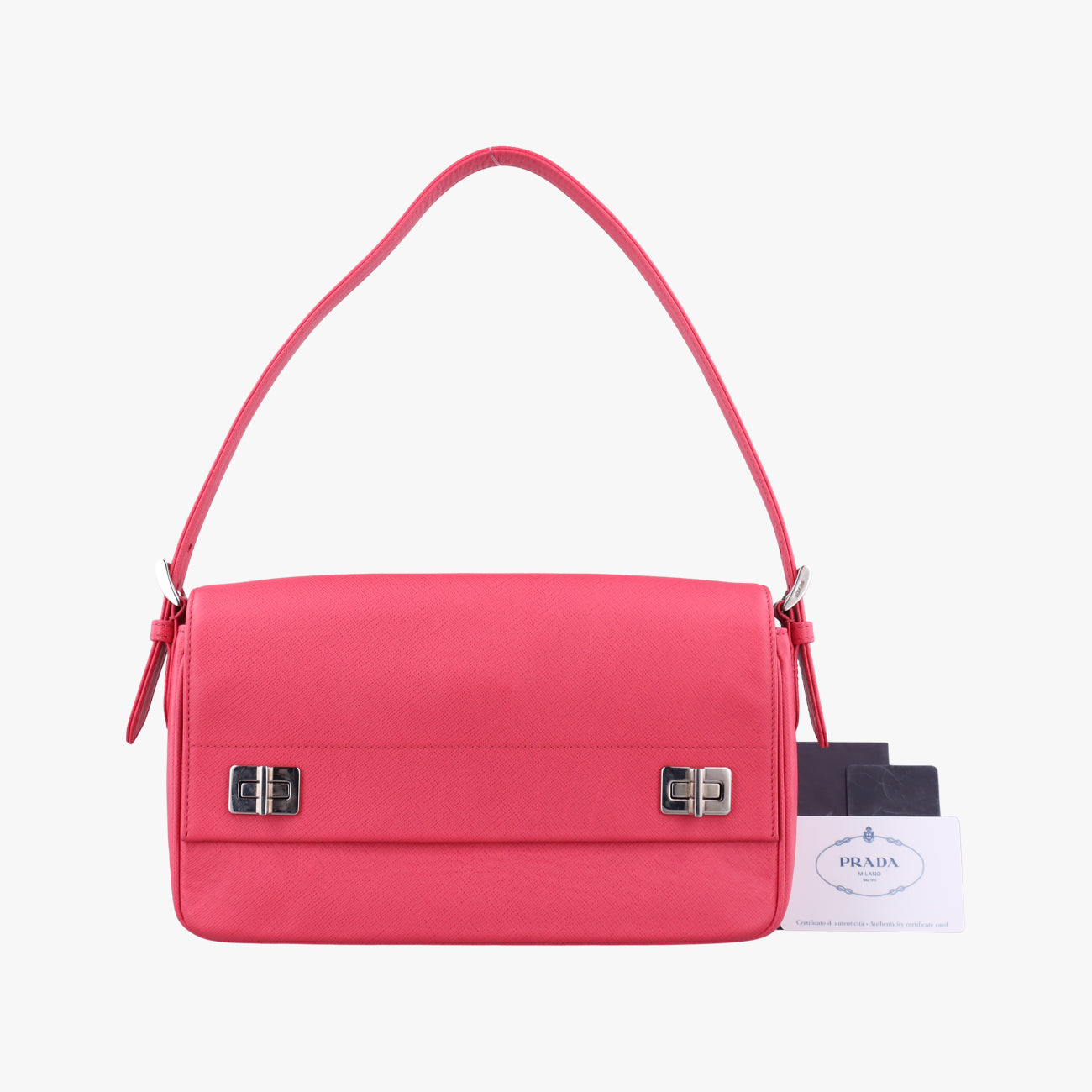 Pre-owned Prada Double Turnlock Pink SAFFIANO Leather BR5083 shoulderbag | stylenewstar
