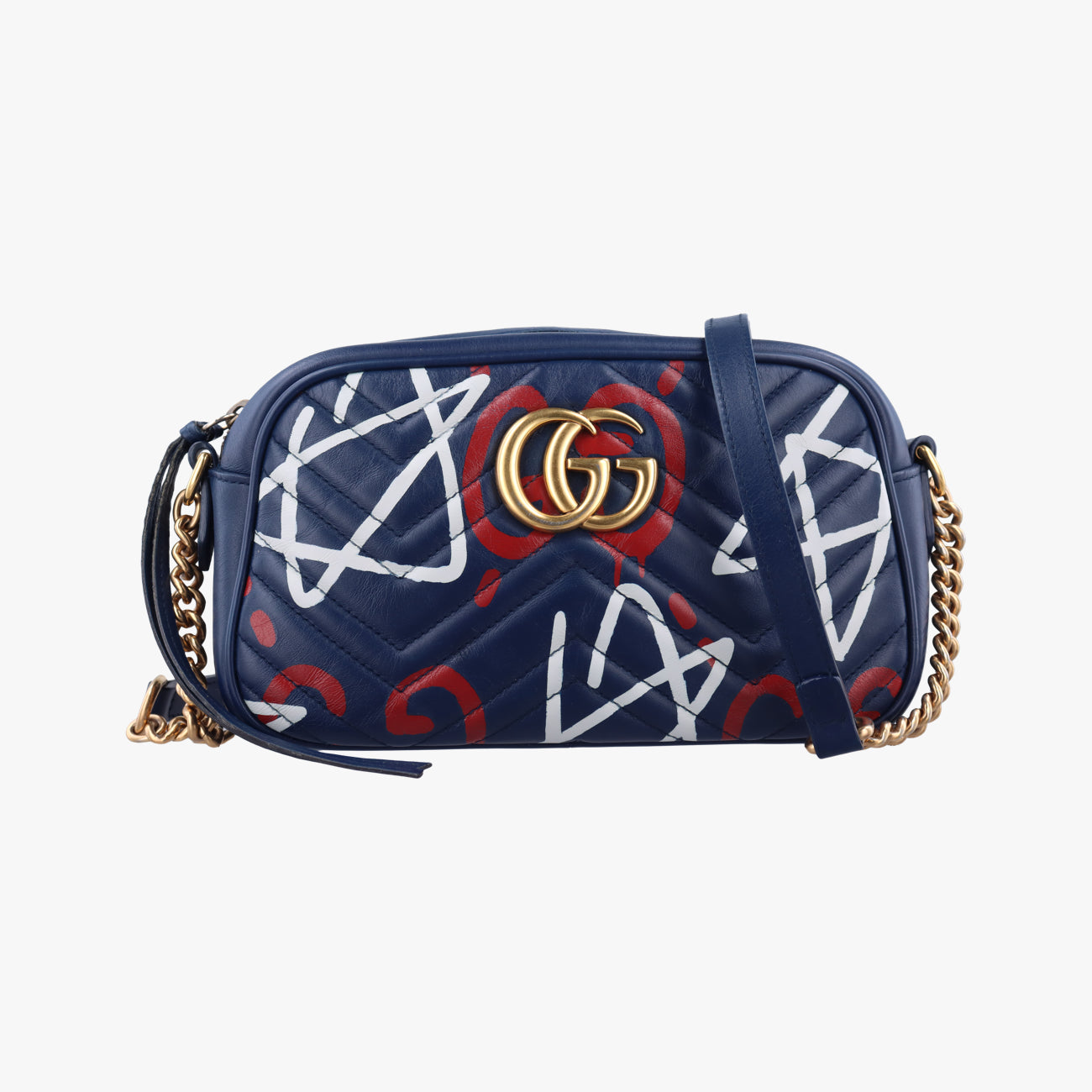 Pre-owned Gucci GG Marmont Navy×Multicolour Leather 447632 shoulderbag | stylenewstar