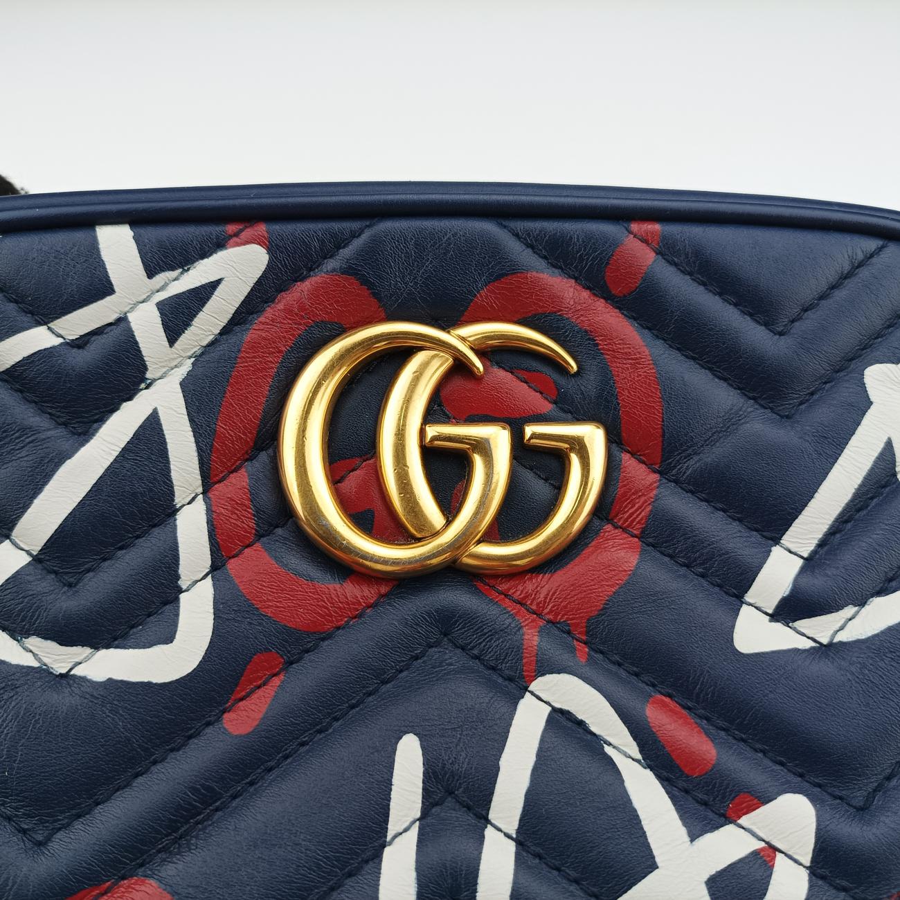 Pre-owned Gucci GG Marmont Navy×Multicolour Leather 447632 shoulderbag | stylenewstar