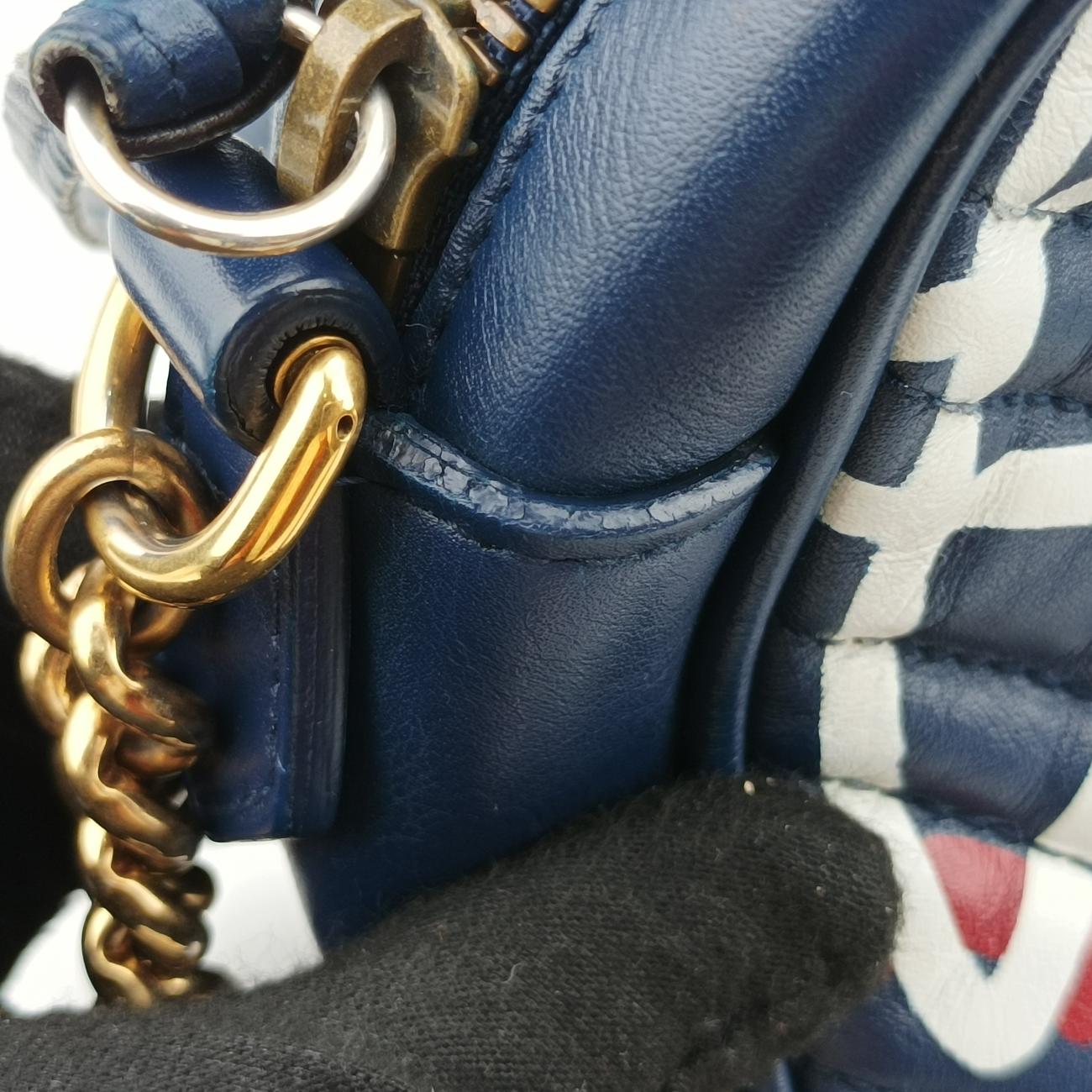 Pre-owned Gucci GG Marmont Navy×Multicolour Leather 447632 shoulderbag | stylenewstar