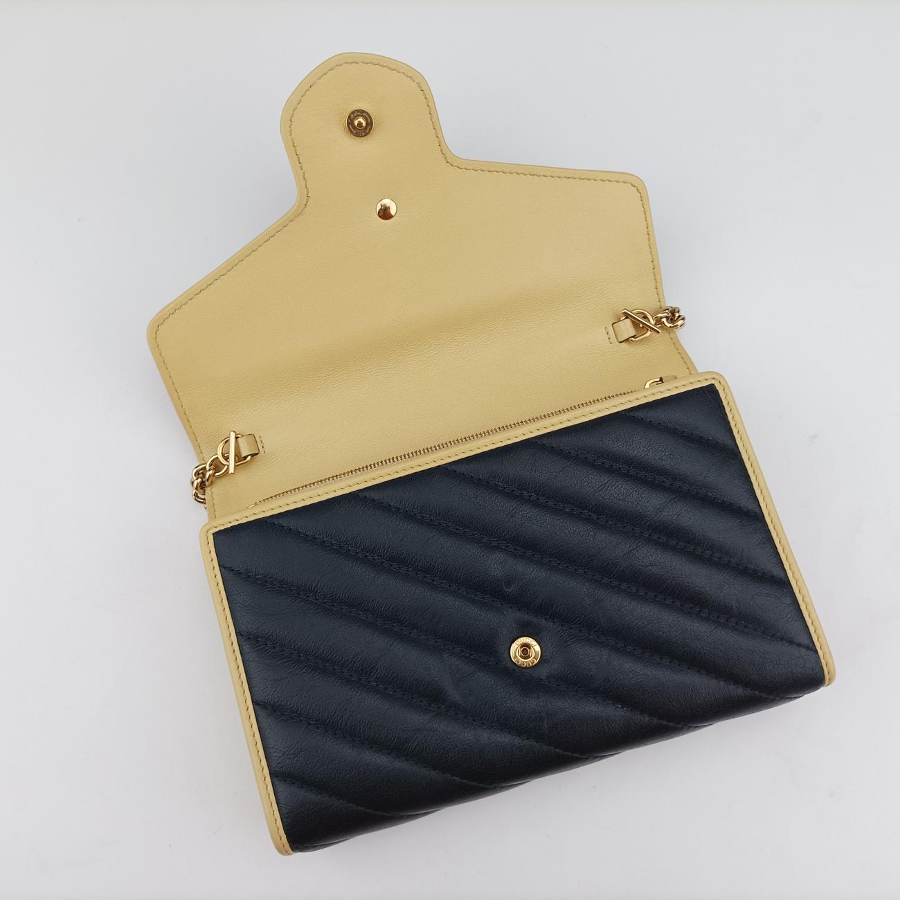 Pre-owned Gucci GG Marmont Red x Navy x Light Yellow Leather 573807 shoulderbag | stylenewstar