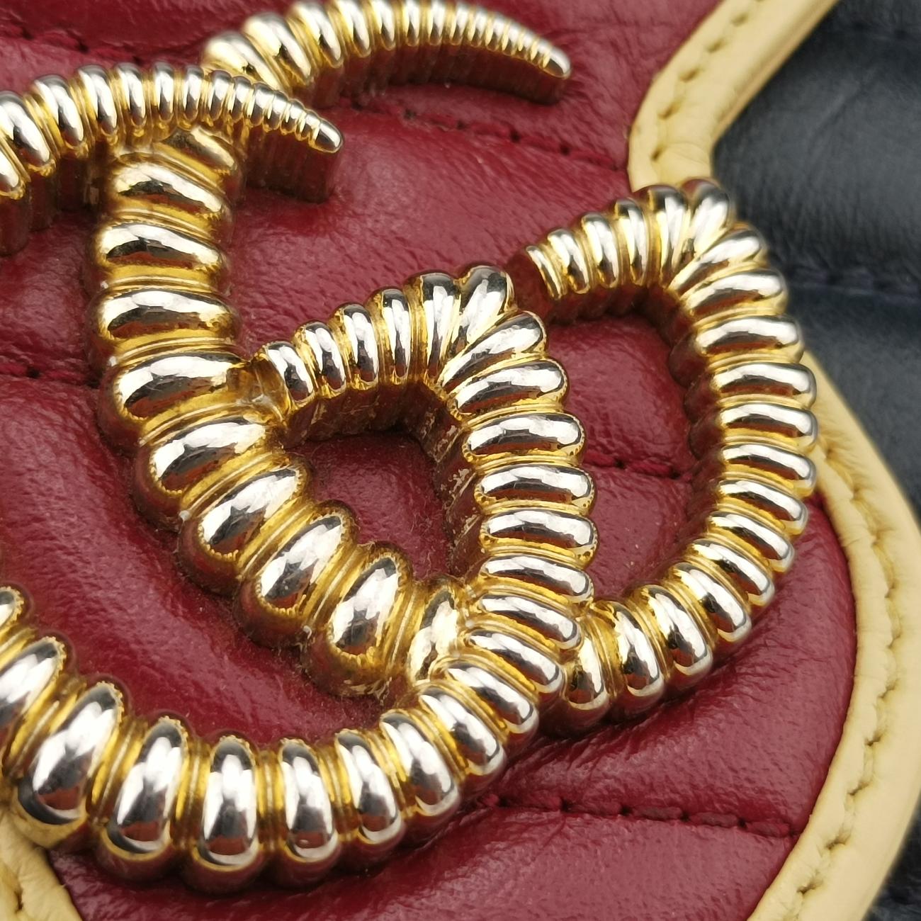 Pre-owned Gucci GG Marmont Red x Navy x Light Yellow Leather 573807 shoulderbag | stylenewstar