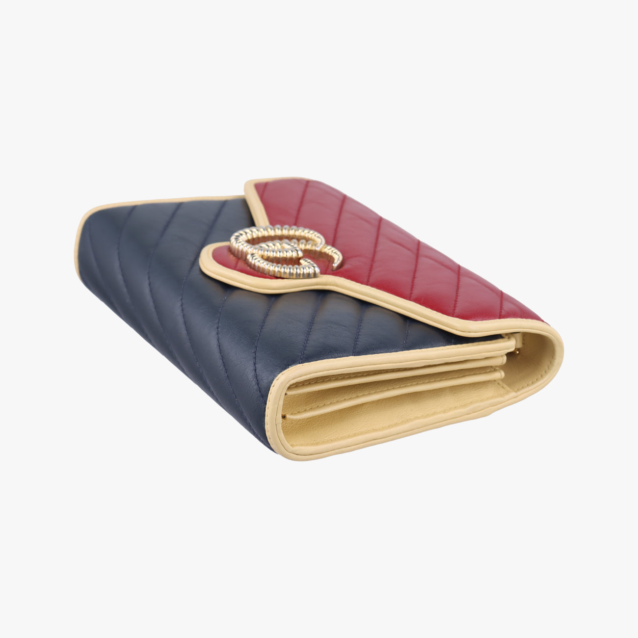 Pre-owned Gucci GG Marmont Red x Navy x Light Yellow Leather 573807 shoulderbag | stylenewstar