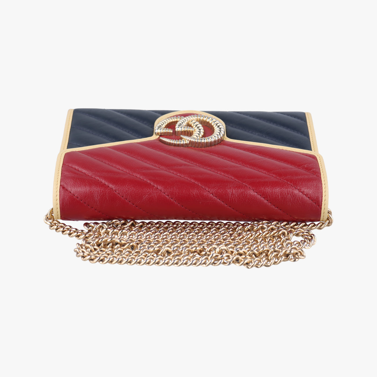 Pre-owned Gucci GG Marmont Red x Navy x Light Yellow Leather 573807 shoulderbag | stylenewstar