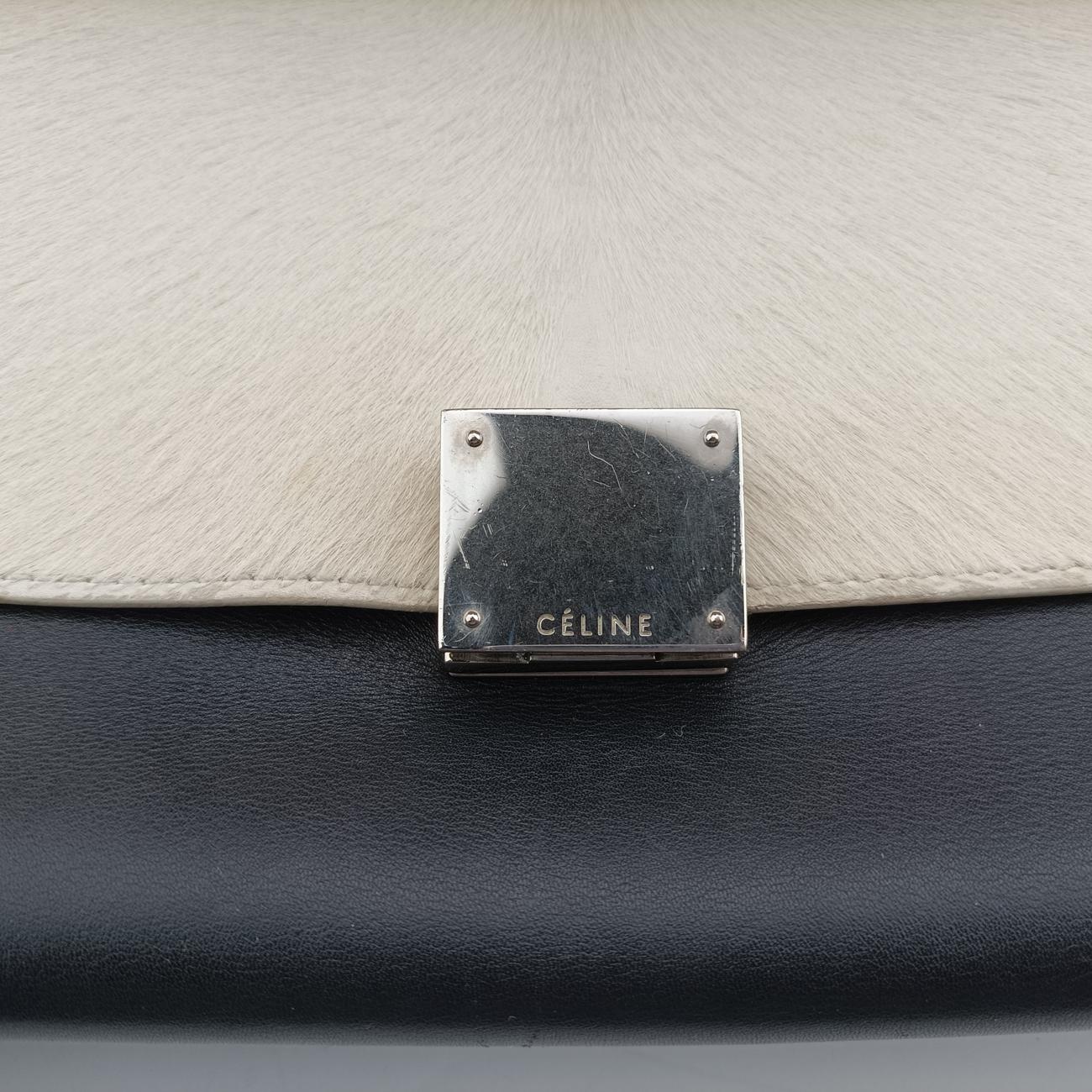 Pre-owned Celine Trapèze Red x Black x White Leather x Ponyhair  shoulderbag | stylenewstar