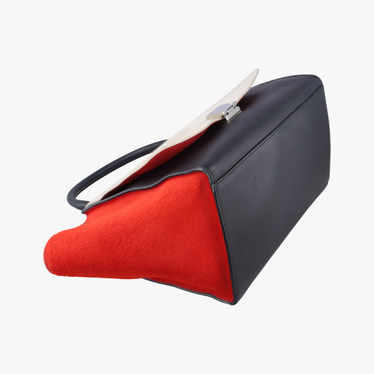 Pre-owned Celine Trapèze Red x Black x White Leather x Ponyhair  shoulderbag | stylenewstar