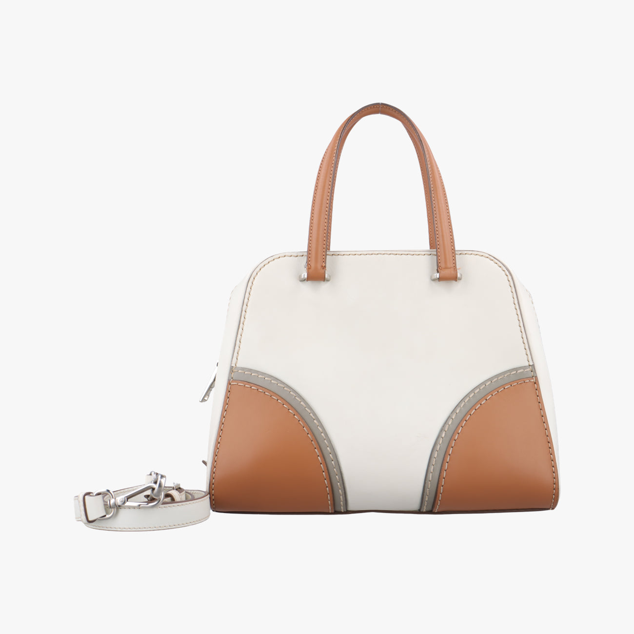 Vintage Prada City calf stitch handle Beige x White Leather BL0920 shoulderbag | stylenewstar