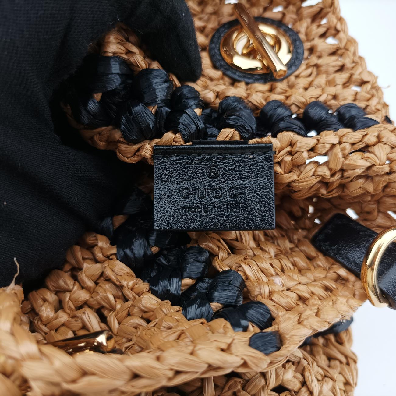 Pre-owned Gucci GG Marmont Yellow×Black straw 574432 shoulderbag | stylenewstar