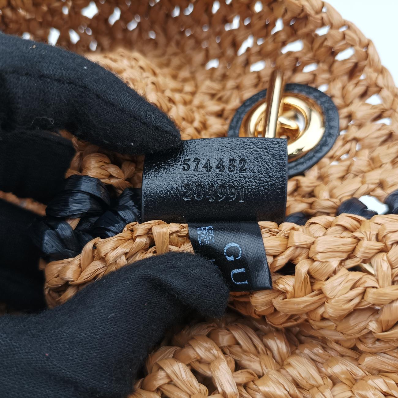 Pre-owned Gucci GG Marmont Yellow×Black straw 574432 shoulderbag | stylenewstar