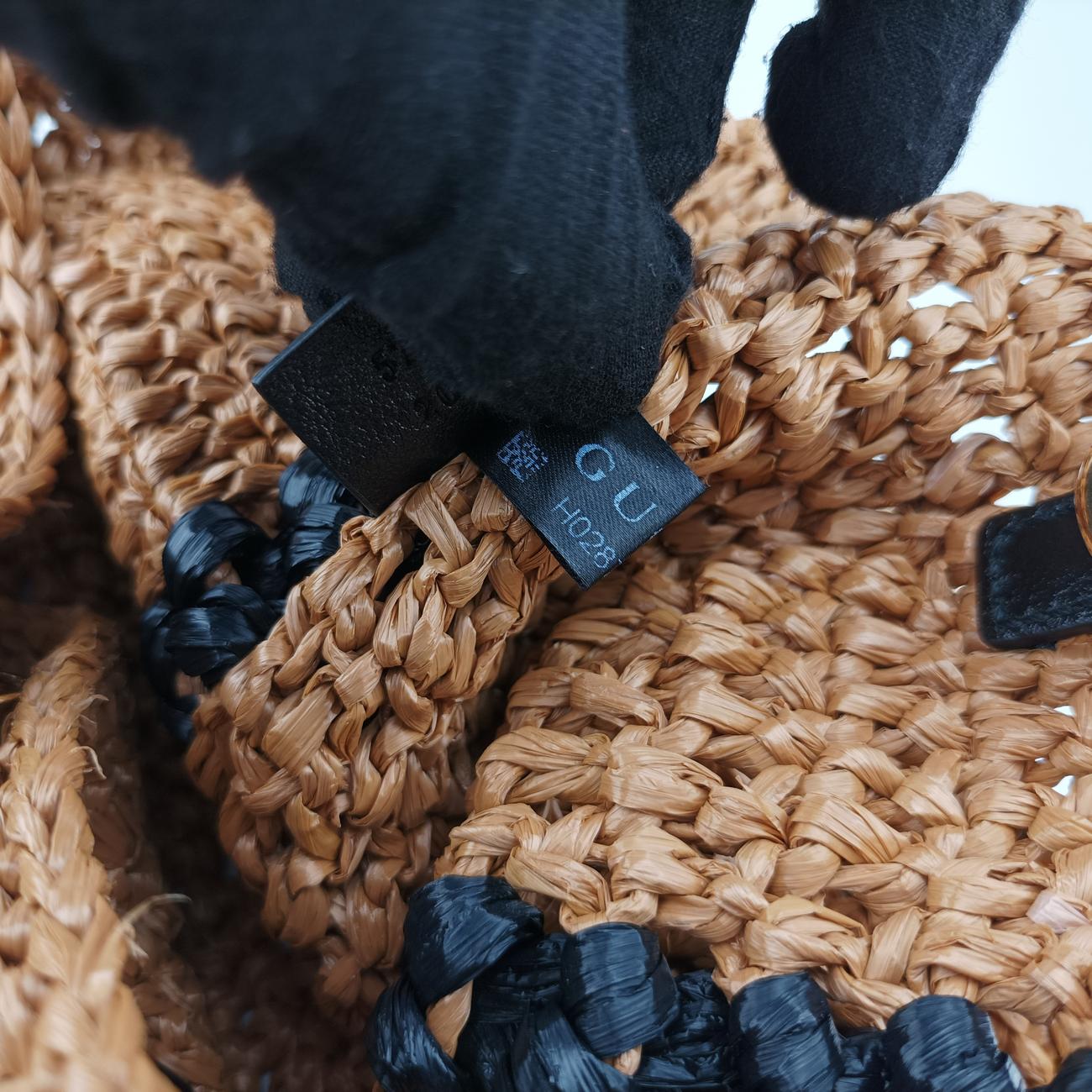 Pre-owned Gucci GG Marmont Yellow×Black straw 574432 shoulderbag | stylenewstar