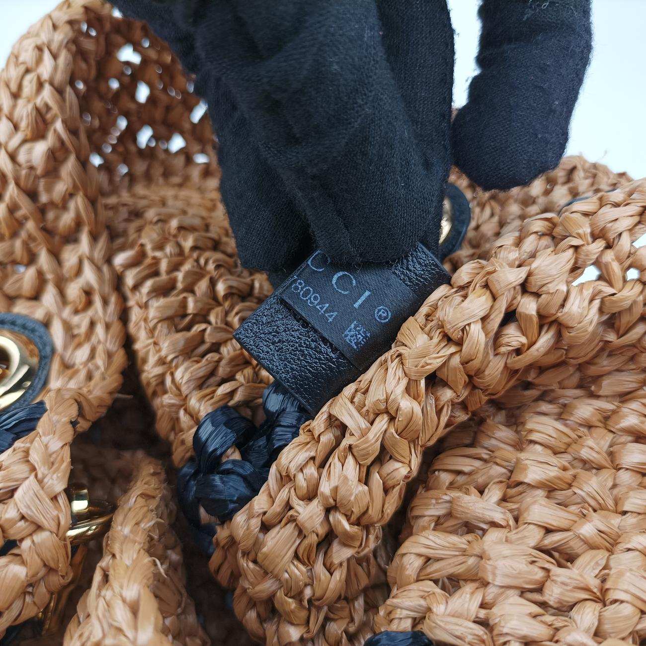 Pre-owned Gucci GG Marmont Yellow×Black straw 574432 shoulderbag | stylenewstar