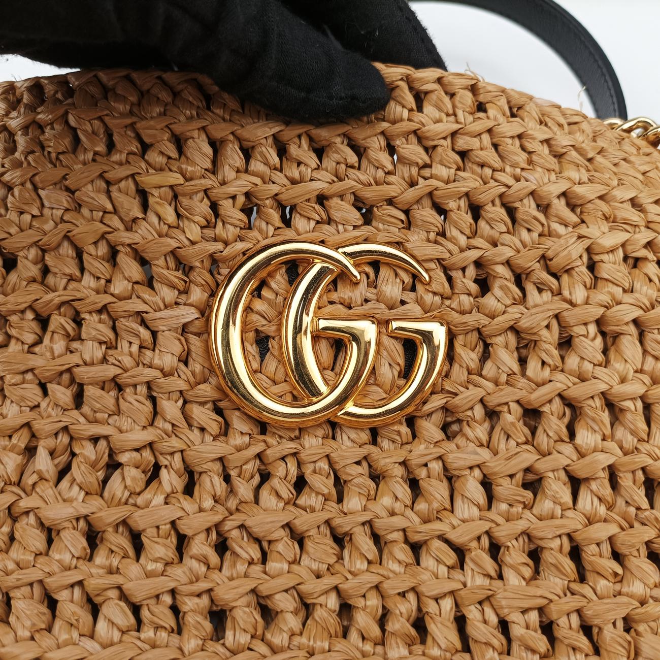 Pre-owned Gucci GG Marmont Yellow×Black straw 574432 shoulderbag | stylenewstar
