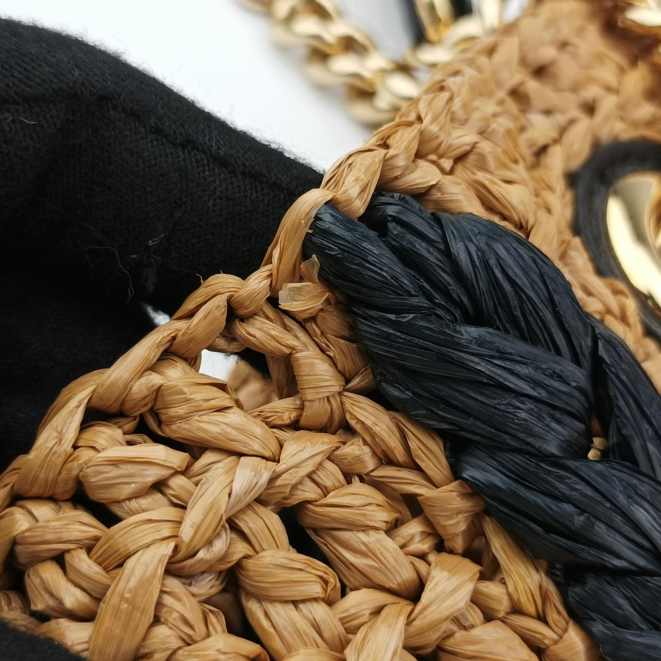 Pre-owned Gucci GG Marmont Yellow×Black straw 574432 shoulderbag | stylenewstar