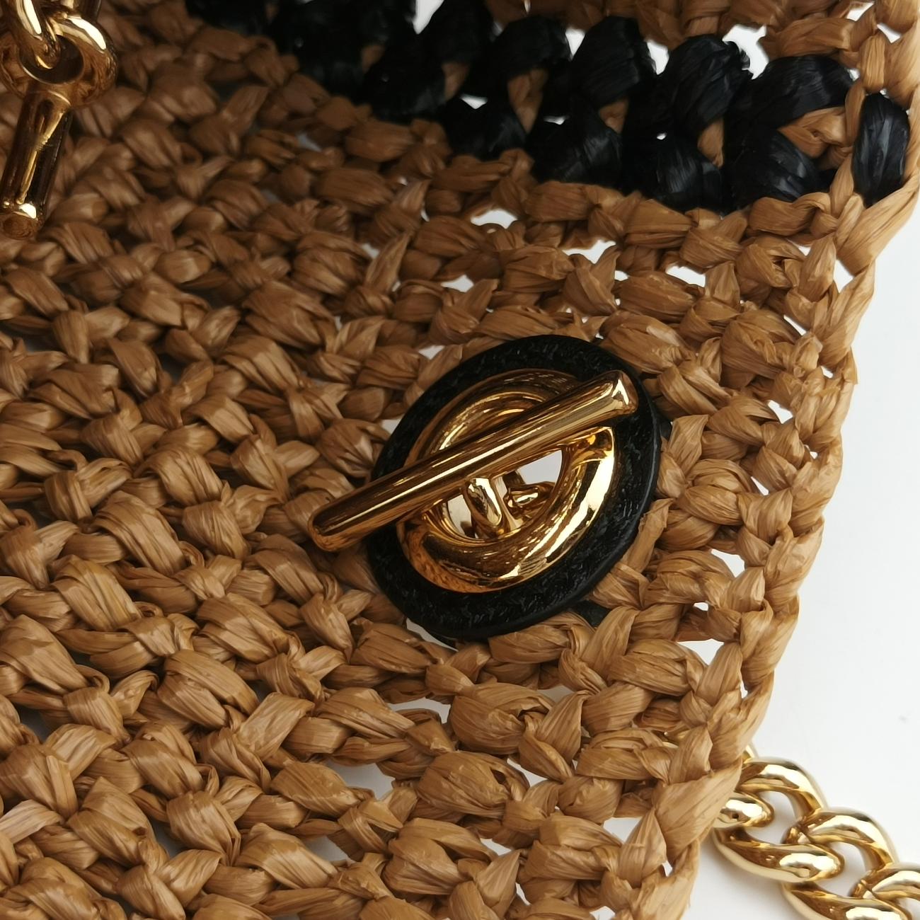 Pre-owned Gucci GG Marmont Yellow×Black straw 574432 shoulderbag | stylenewstar