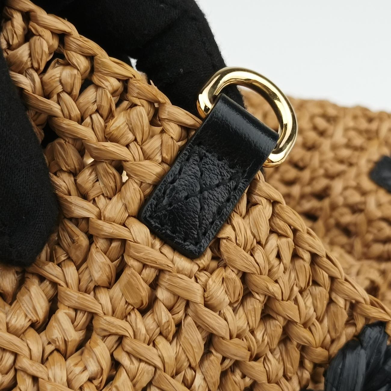 Pre-owned Gucci GG Marmont Yellow×Black straw 574432 shoulderbag | stylenewstar