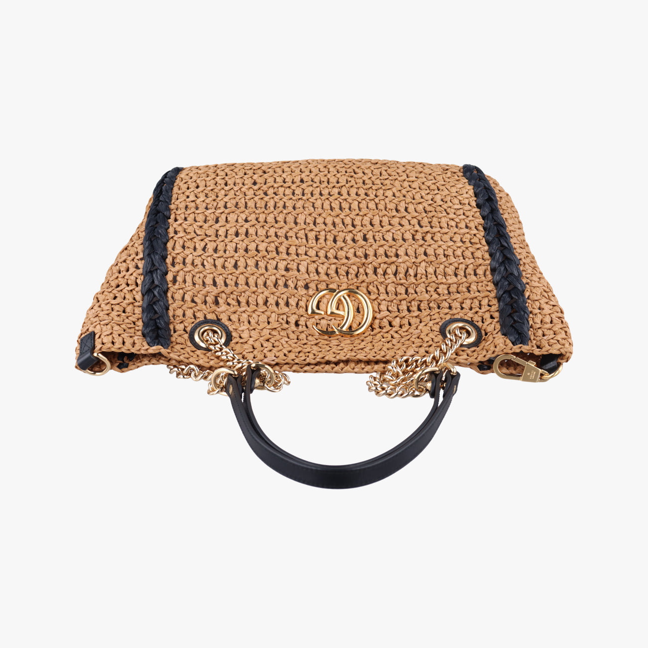 Pre-owned Gucci GG Marmont Yellow×Black straw 574432 shoulderbag | stylenewstar