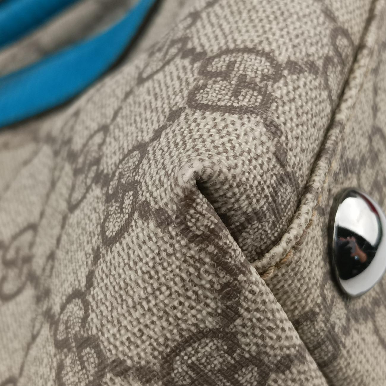 Pre-owned Gucci GG Supreme Beige x Blue PVC coated canvas 114288 handbag | stylenewstar