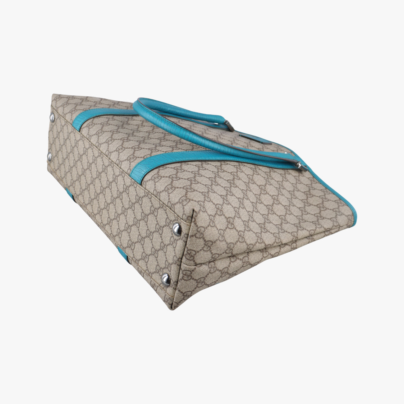 Pre-owned Gucci GG Supreme Beige x Blue PVC coated canvas 114288 handbag | stylenewstar