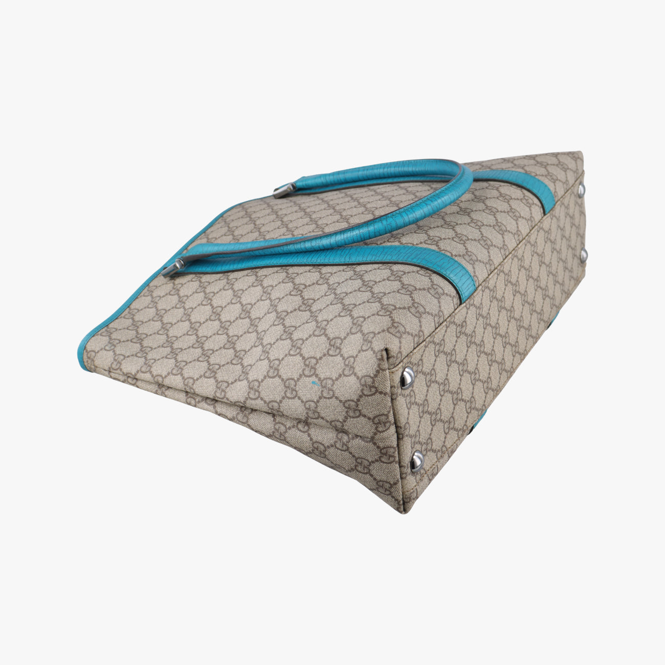 Pre-owned Gucci GG Supreme Beige x Blue PVC coated canvas 114288 handbag | stylenewstar