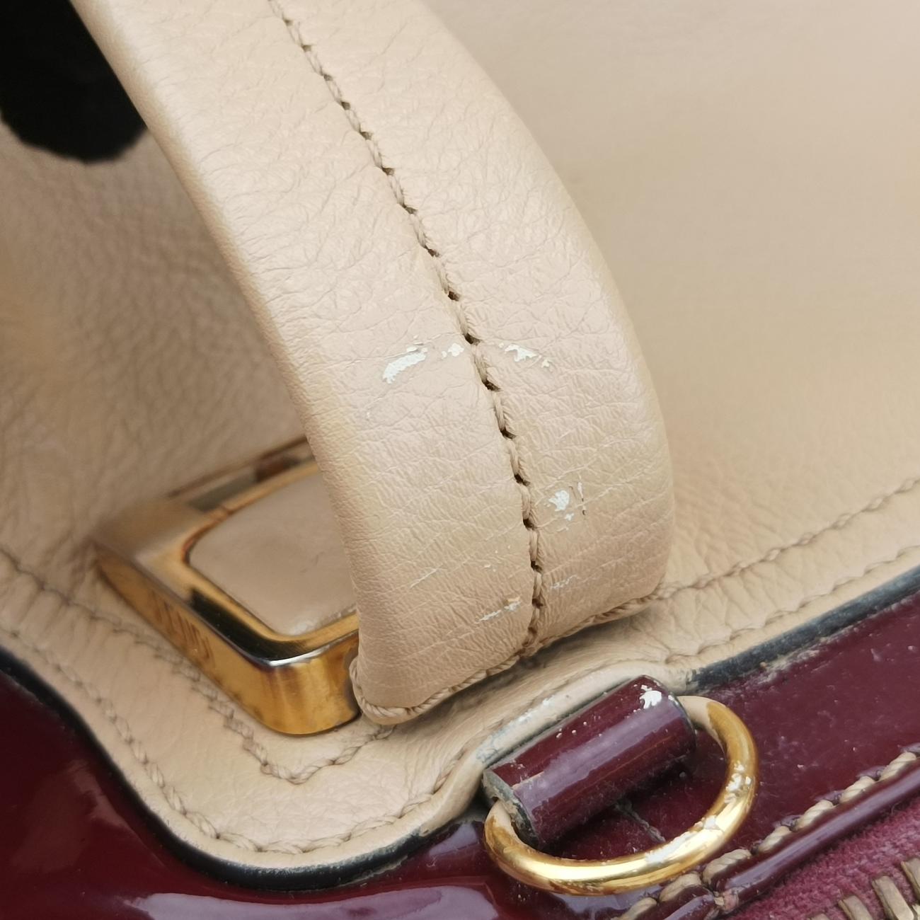 Pre-owned Fendi Chameleon Beige×Burgundy Leather 8BL114 handbag | stylenewstar