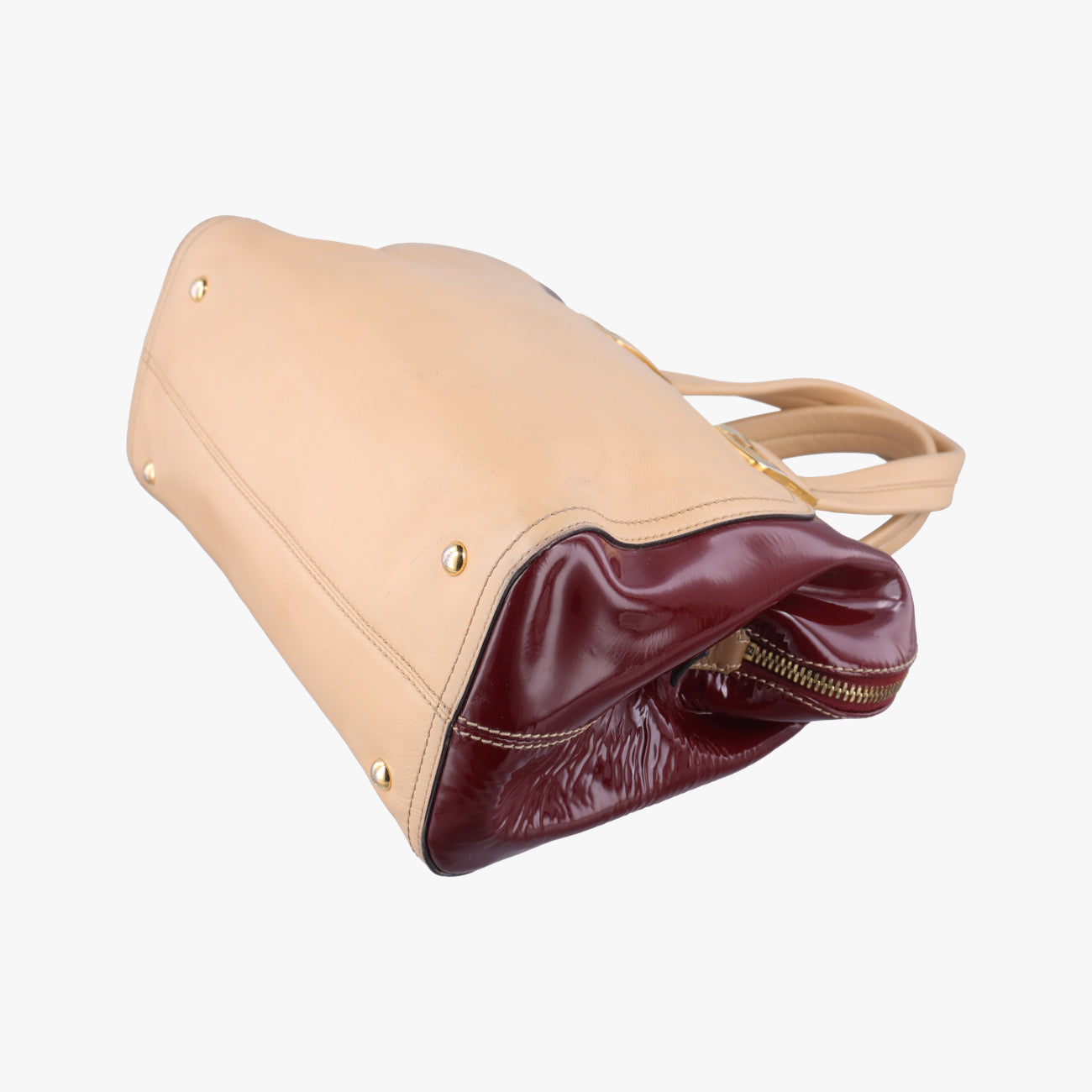 Pre-owned Fendi Chameleon Beige×Burgundy Leather 8BL114 handbag | stylenewstar