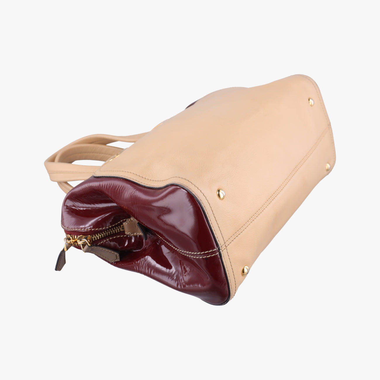 Pre-owned Fendi Chameleon Beige×Burgundy Leather 8BL114 handbag | stylenewstar