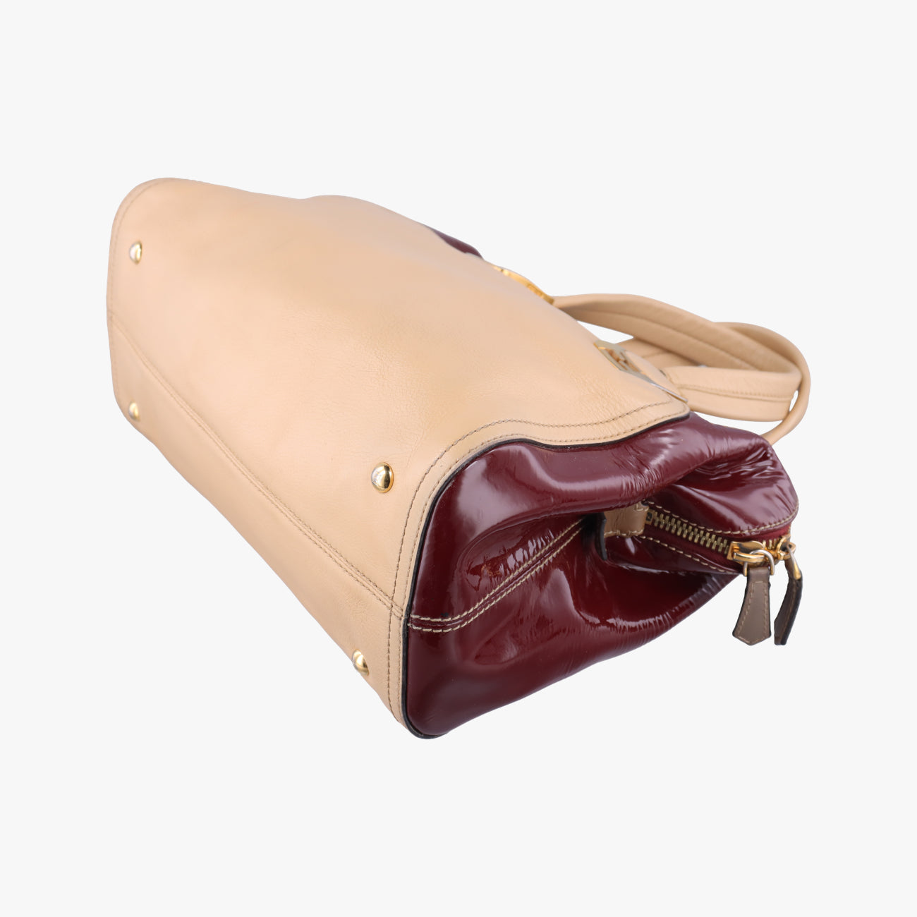 Pre-owned Fendi Chameleon Beige×Burgundy Leather 8BL114 handbag | stylenewstar