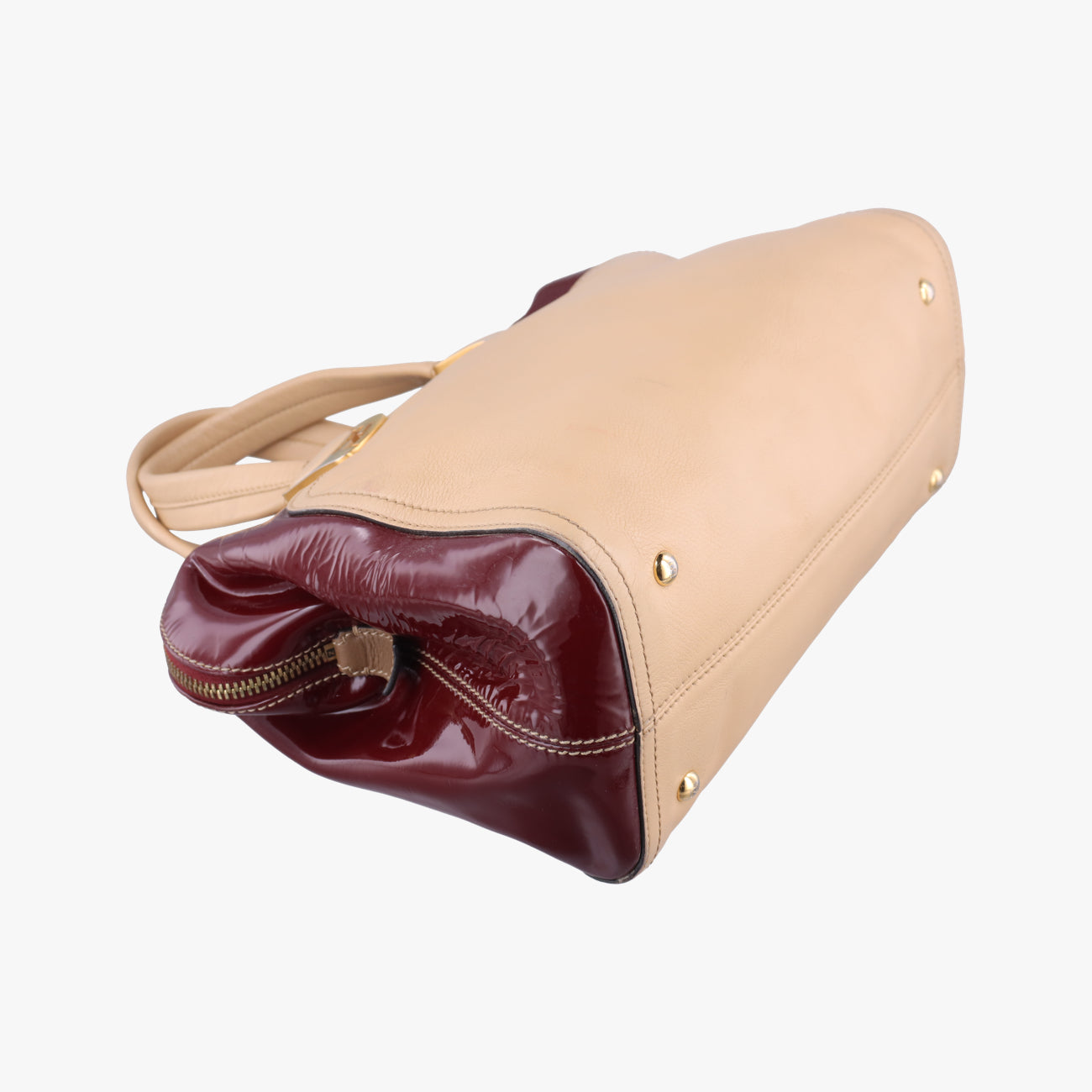 Pre-owned Fendi Chameleon Beige×Burgundy Leather 8BL114 handbag | stylenewstar