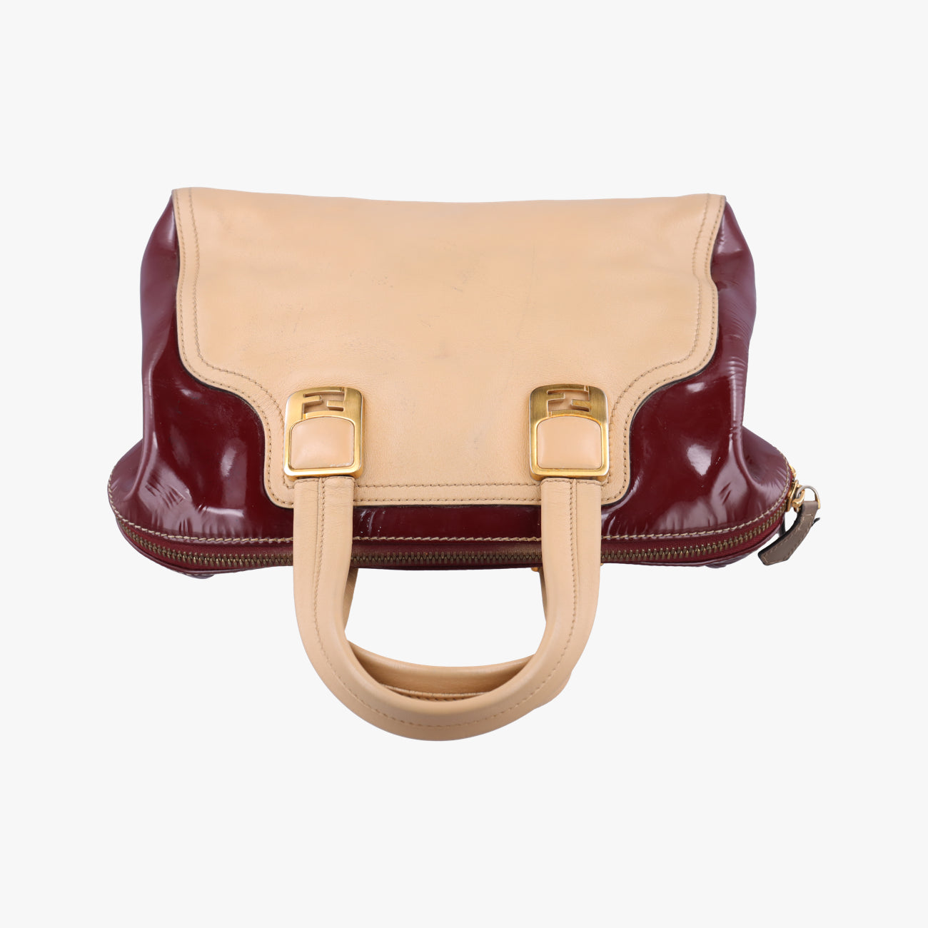 Pre-owned Fendi Chameleon Beige×Burgundy Leather 8BL114 handbag | stylenewstar