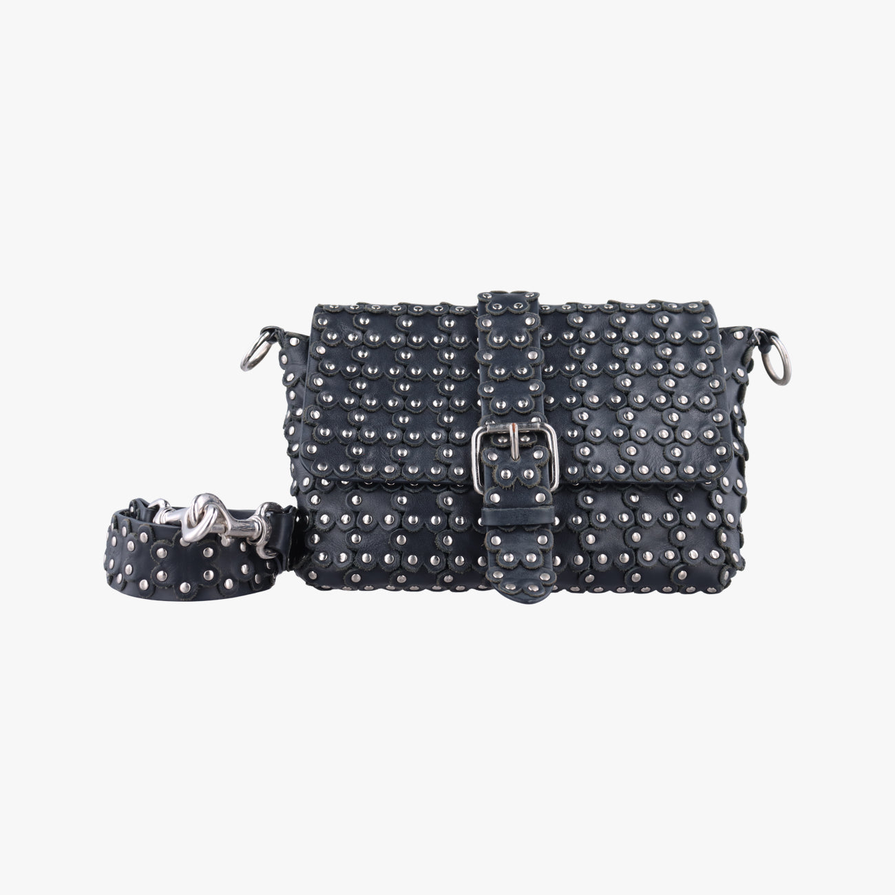 Pre-owned Red Valentino Puzzle flower Black Leather  shoulderbag | stylenewstar